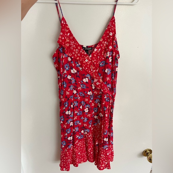 Express Dresses & Skirts - Express Vibrant Red Dress with Floral Pattern